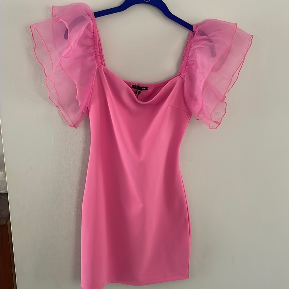 Pink Mini Dress with Flutter Sleeves
